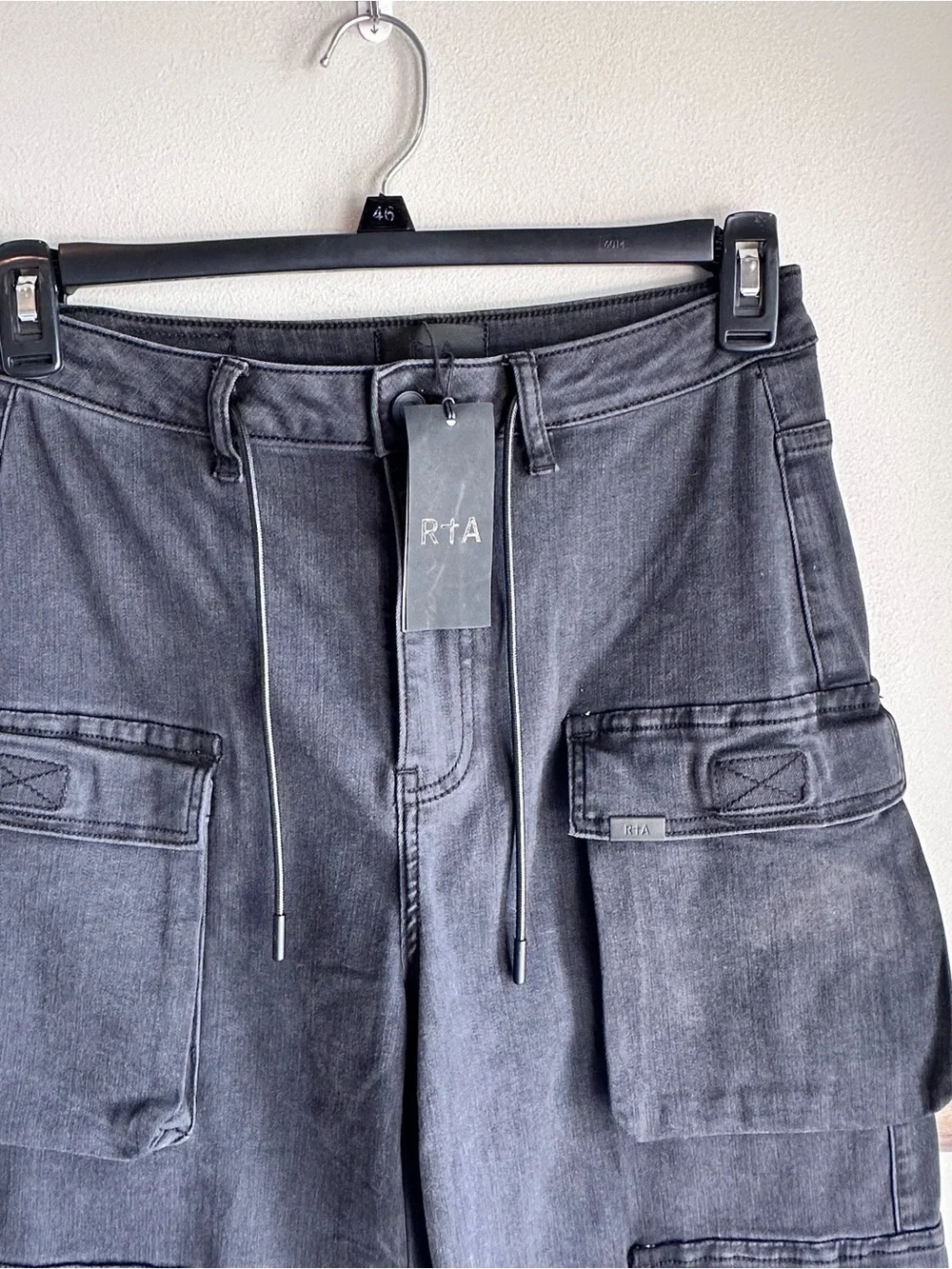 RtA Ezra Wide Leg Cargo Denim Trouser Pants Black Charcoal​
